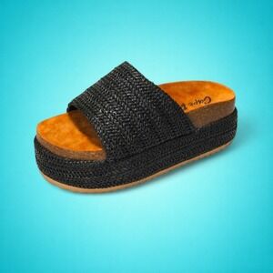 New Women's Cape Robbin Black Hacha Platform Slide Sandals, Size 7